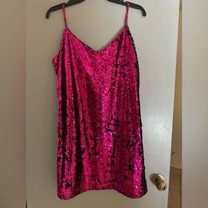 NWT Gorgeous Magenta Sequin DKNY Slip Dress Sz M